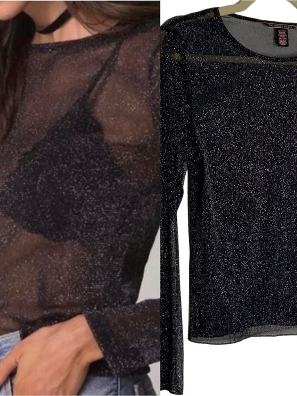 Victoria's Secret Black Sparkle Sheer Top
